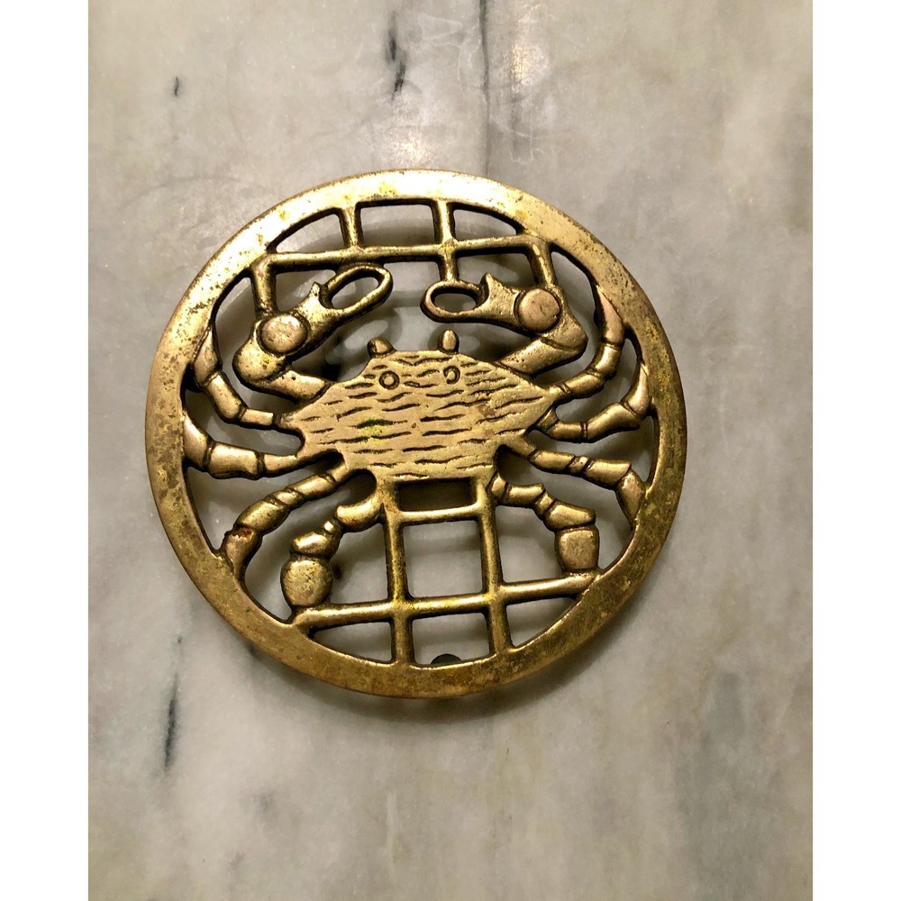 Brass Crab Trivet Coastal Kitchen Decor - Cancer Astrological Sign Gift - MCM